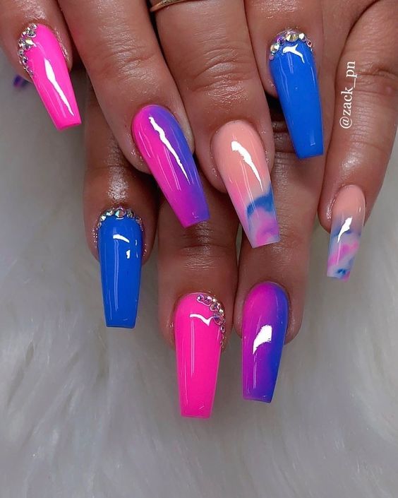 100+ Beautiful Blue And Pink Nail Designs 2023