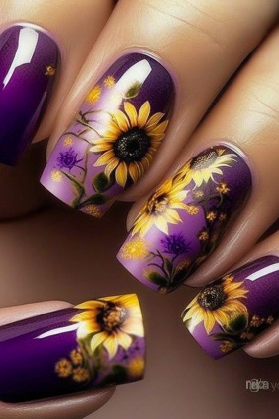 60+ Stunning Sunflower Nail Ideas | Sunflower Nail Designs 2023