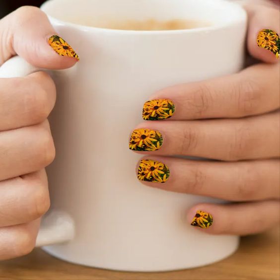 60+ Stunning Sunflower Nail Ideas | Sunflower Nail Designs 2023