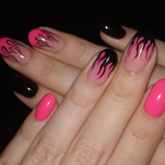 100+ Beautiful Black And Pink Nail Designs 2023