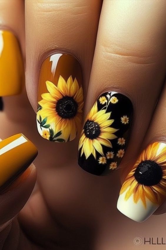 60+ Stunning Sunflower Nail Ideas | Sunflower Nail Designs 2023