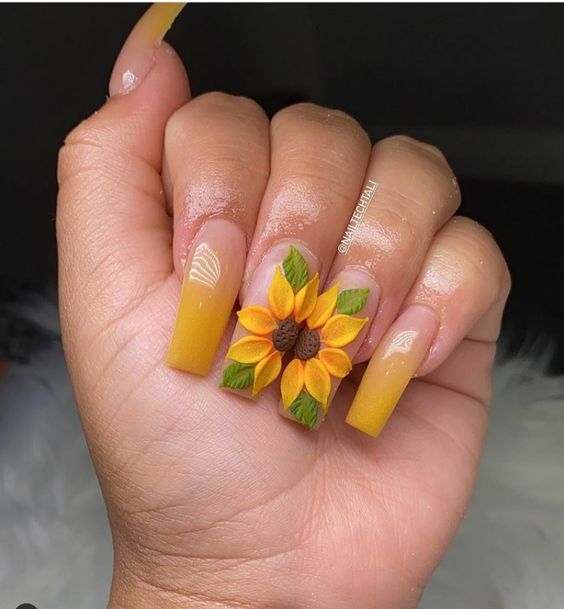 60+ Stunning Sunflower Nail Ideas | Sunflower Nail Designs 2023