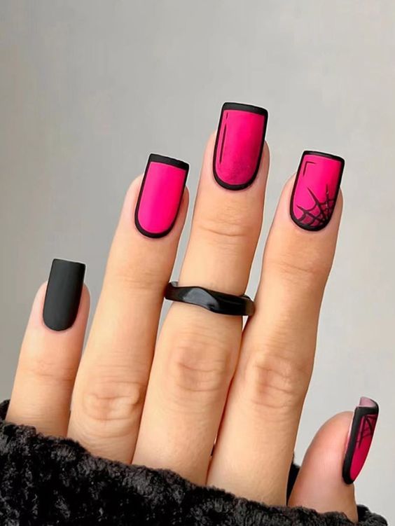 100+ Beautiful Black And Pink Nail Designs 2023