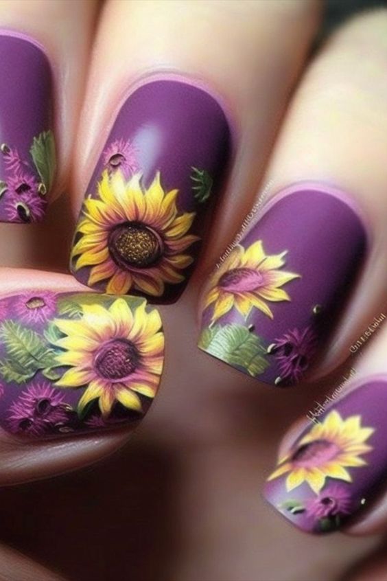 60+ Stunning Sunflower Nail Ideas | Sunflower Nail Designs 2023