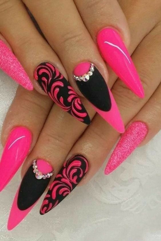 100+ Beautiful Black And Pink Nail Designs 2023