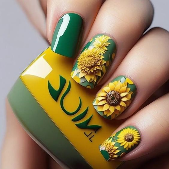 60+ Stunning Sunflower Nail Ideas | Sunflower Nail Designs 2023