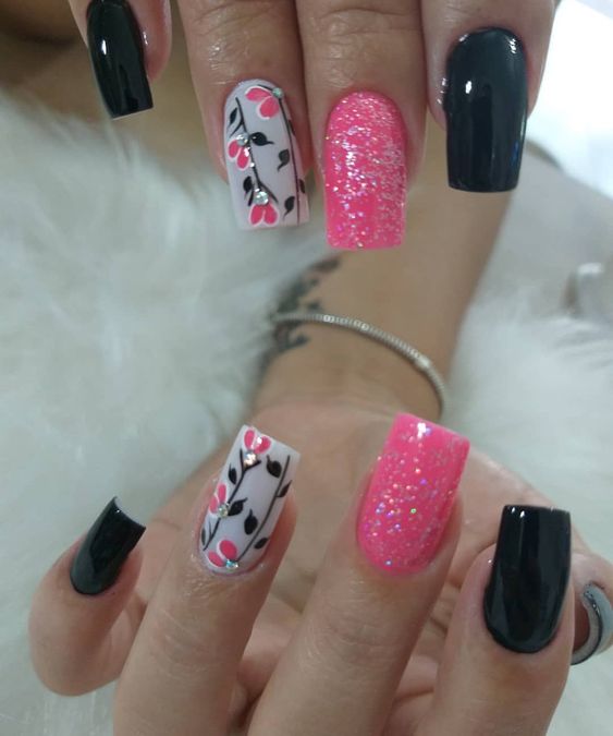 100+ Beautiful Black And Pink Nail Designs 2023