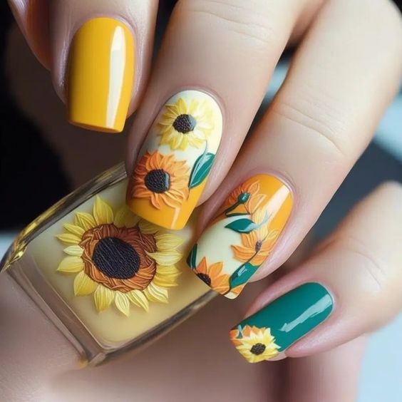 60+ Stunning Sunflower Nail Ideas | Sunflower Nail Designs 2023