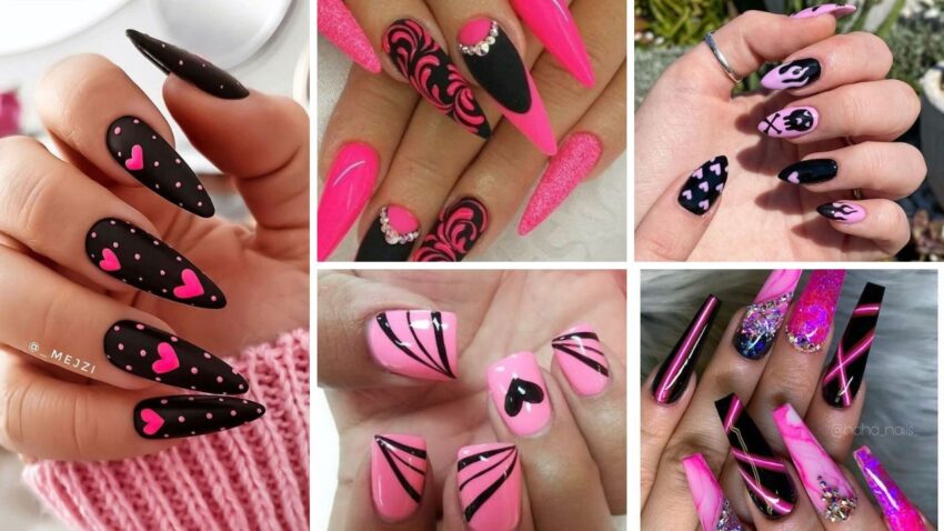 100+ Beautiful Black And Pink Nail Designs 2023