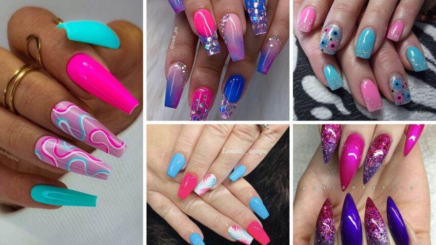 100+ Beautiful Blue And Pink Nail Designs 2023