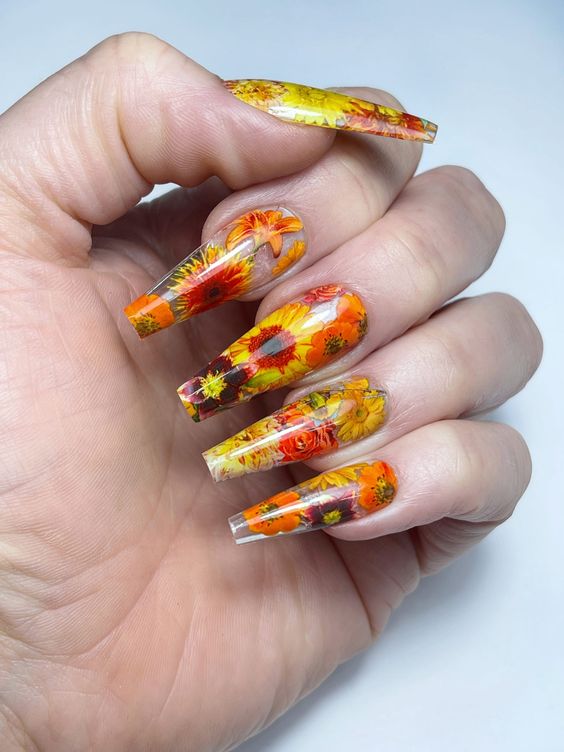 60+ Stunning Sunflower Nail Ideas | Sunflower Nail Designs 2023