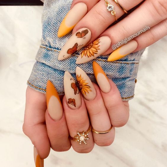 60+ Stunning Sunflower Nail Ideas | Sunflower Nail Designs 2023