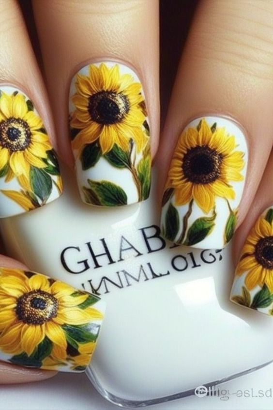 60+ Stunning Sunflower Nail Ideas | Sunflower Nail Designs 2023