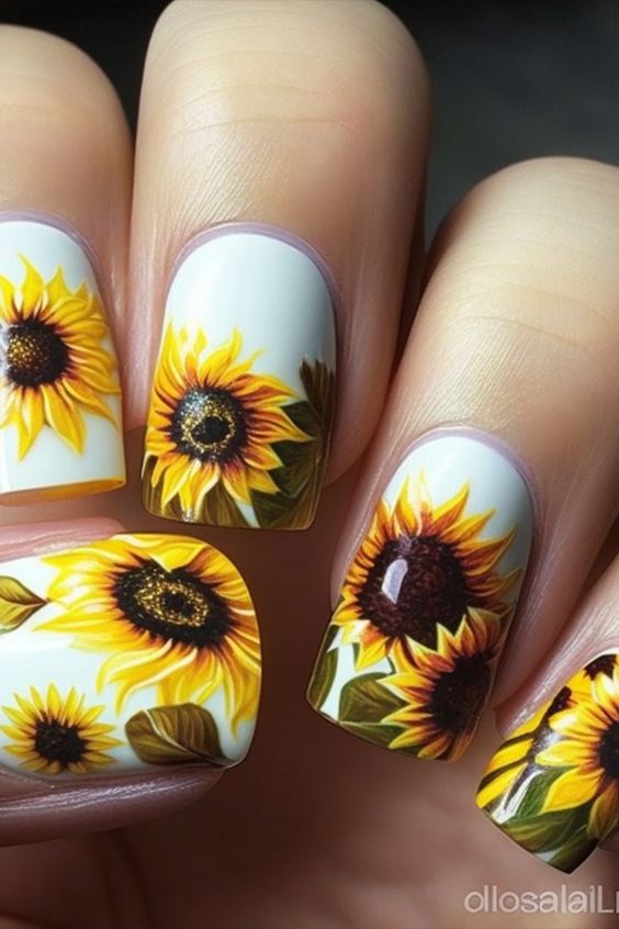 60+ Stunning Sunflower Nail Ideas | Sunflower Nail Designs 2023