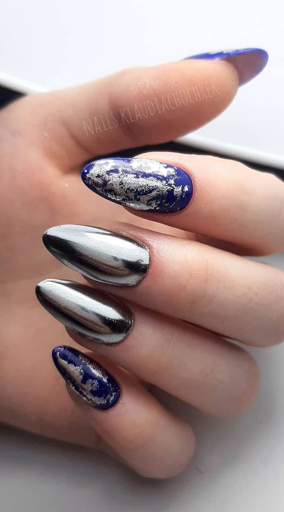 100+ Beautiful Blue And Silver Nail Designs 2023