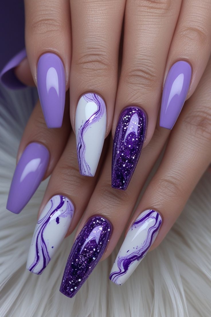 60+ Trendy Coffin Purple Nail Designs (2025)