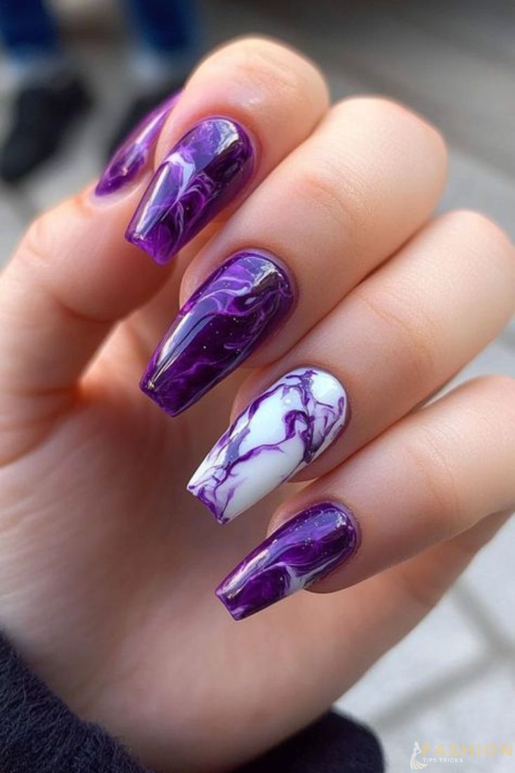 60+ Trendy Coffin Purple Nail Designs (2025)