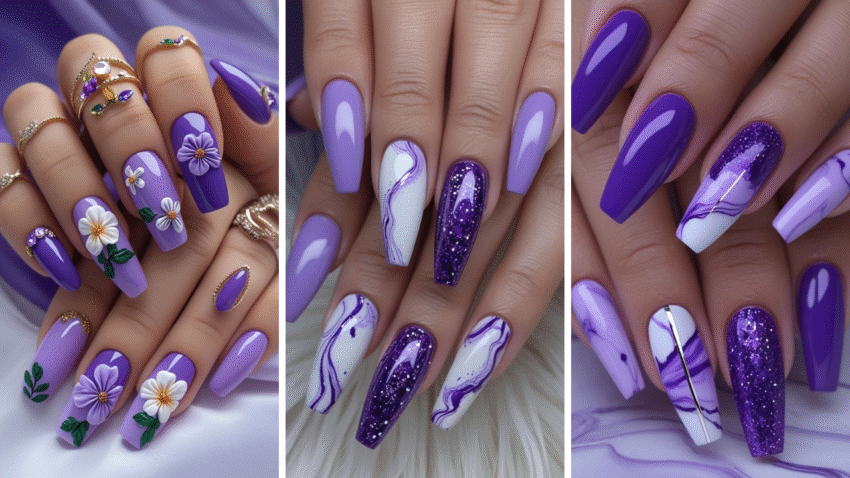 coffin purple nail designs